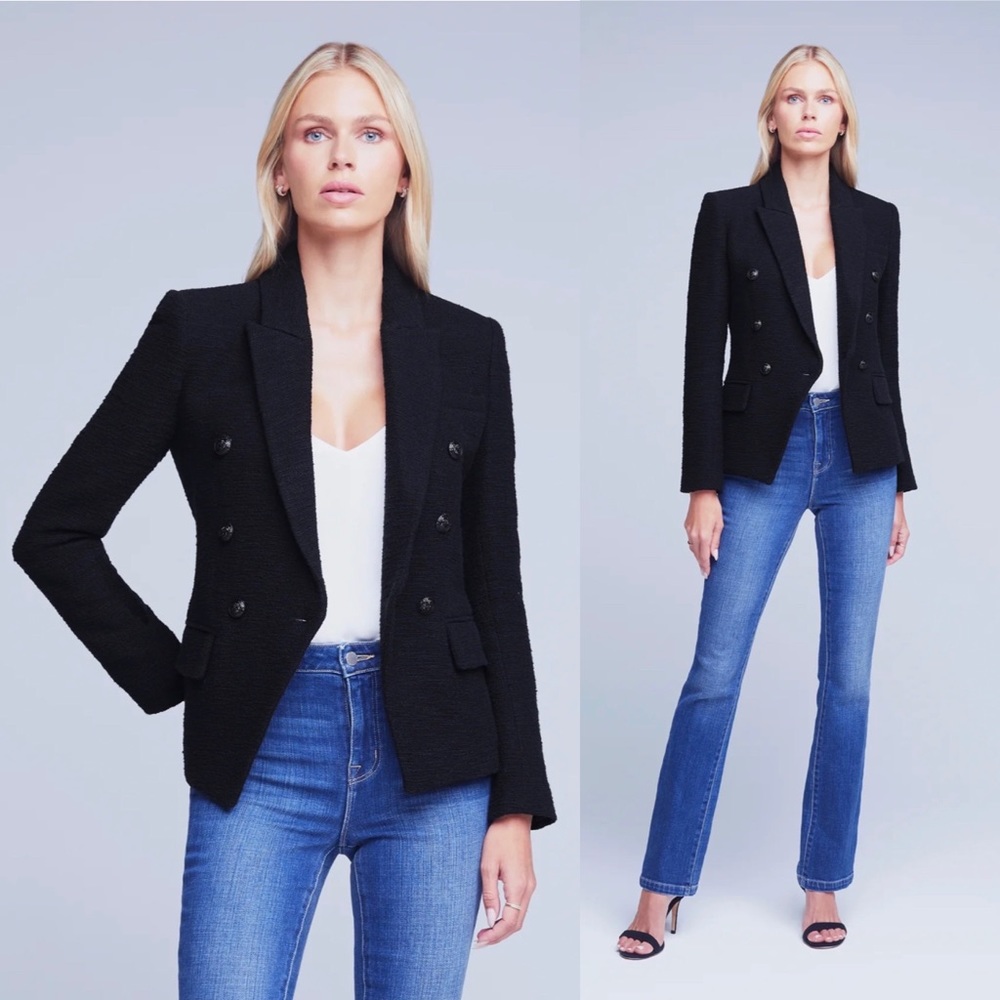 NWT L’Agence Kenzie Tweed Blazer in Black Size 2 $675